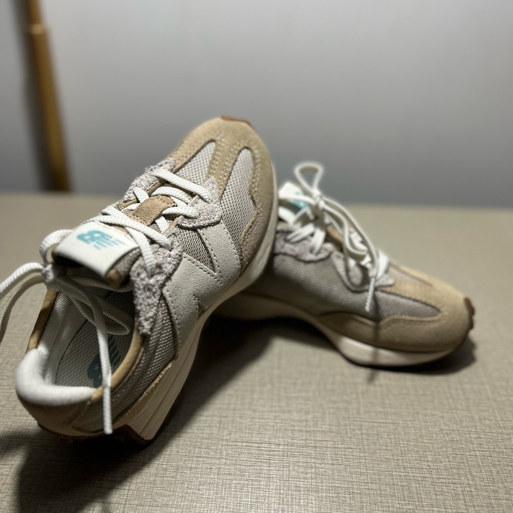 New Balance Tan and White Athletic Shoes